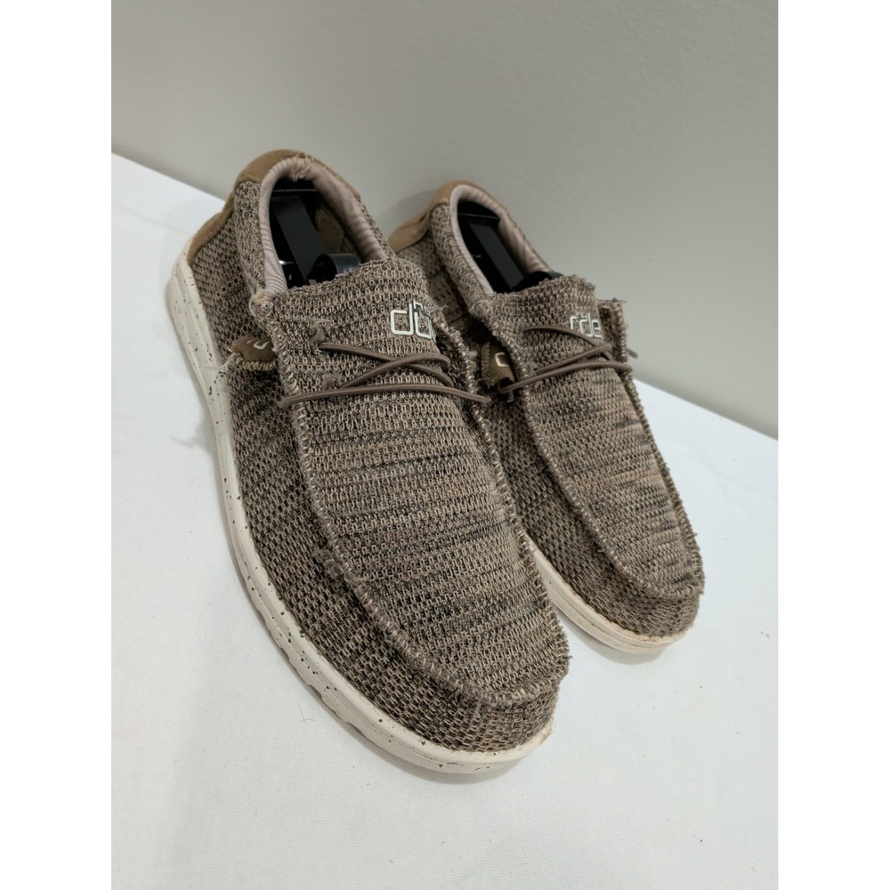 Mens Hey Dude Wally Sox Brown Woven Comfort Casual Loafers Shoes Size 9
